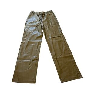 By Egreis Olive Faux Leather Wide-Leg Pants Size Large